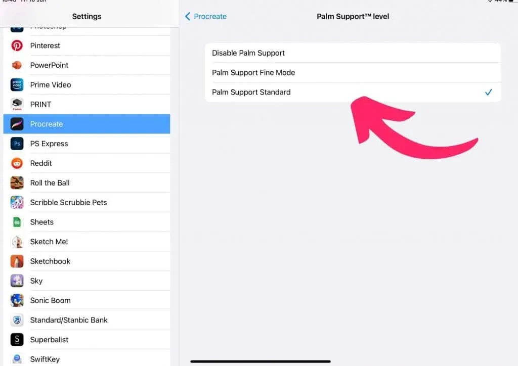 How to Turn Off Finger Drawing in Procreate 3 Procreate Palm Support level setting Standard